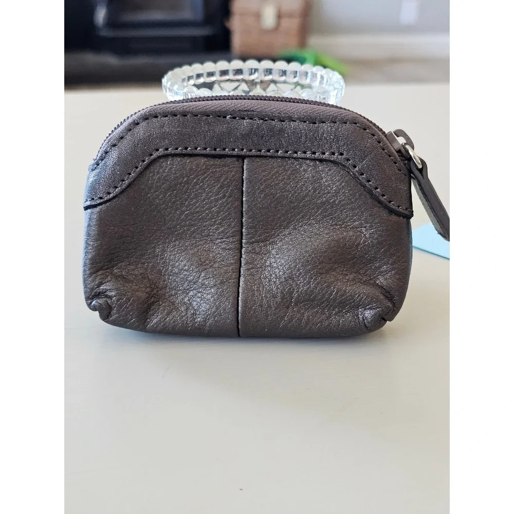 Brighton Metallic Pewter Leather Heart Coin Purse Zip Pouch Mini Wallet